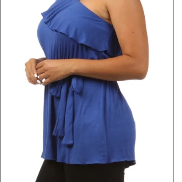 PLUS SIZE ONE SHOULDER BLUE BOUTIQUE TOP - Picture 3 of 6